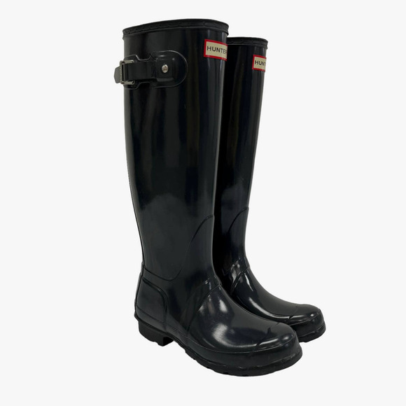 Hunter Deep Grey Original Tall Gloss Rain Boots 5 - Picture 1 of 5